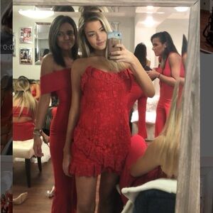 Chic Red Lace Mini Dress